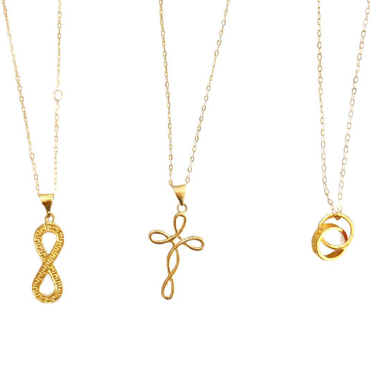 18k Saudi Gold Triple Sets F Style Infinity+ Tauco Chain lv1 + Twisted Cross + Tauco Chain lv1 + Twin Circle AMPAW + Tauco Chain lv1