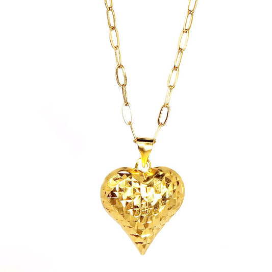 18k Saudi Gold Set Diacut Velentine Heart Buo + Micro Paperclip Makapal 20"