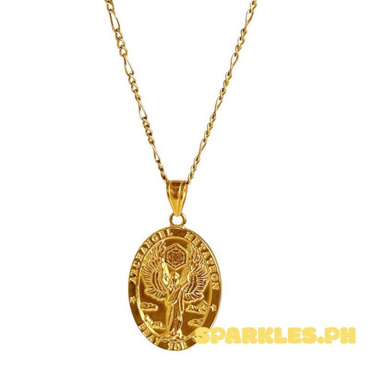 18k Saudi Gold Set Archangel Pendant + Figaru Chain 18”