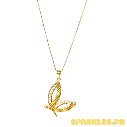 18k Saudi Gold Foxtail Chain 18" + 18k Saudi Gold Half Wing Pendant