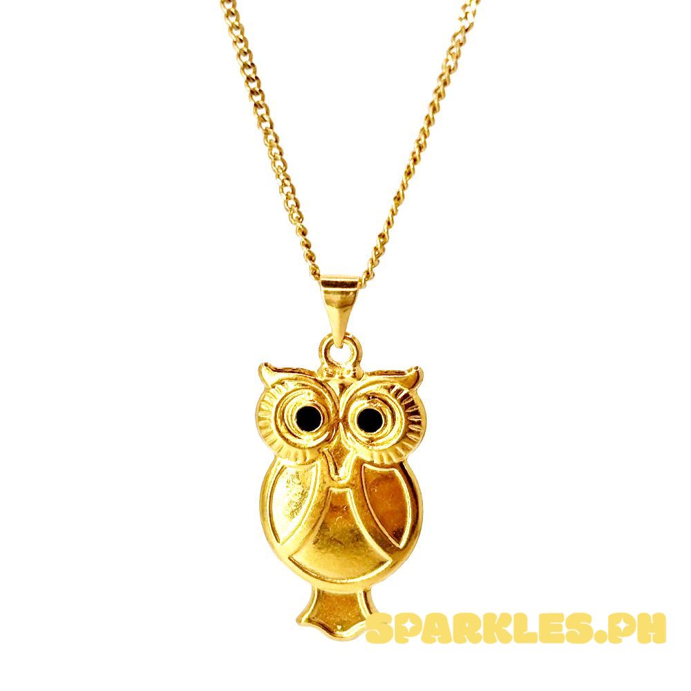 18k Saudi Gold Set Owl Pendant + Cadena Chain 22"