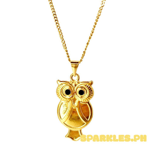 18k Saudi Gold Set Owl Pendant + Cadena Chain 22"
