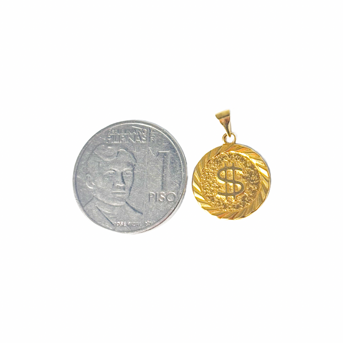 18k saudi gold micro paperclip chain solid pawnable-20' + 18k Saudi Gold Dollar Coin Pendant
