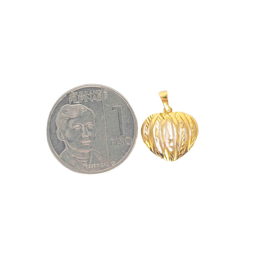 18k Saudi Gold Ribbed Heart Pendant - SKU-GWH3W9AO