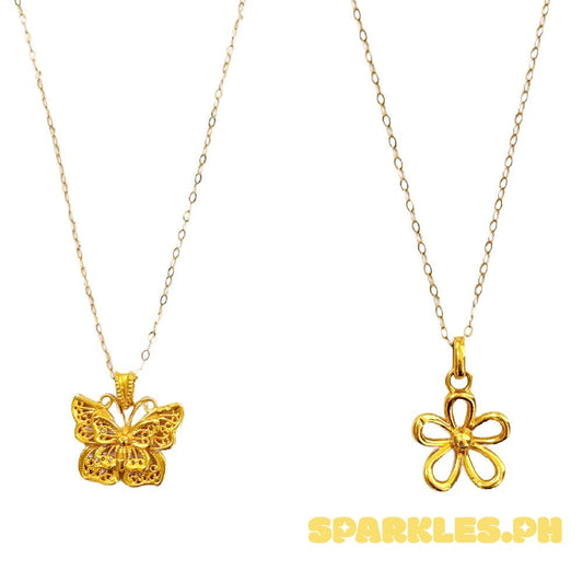 18k Saudi Gold Set AMPAW/HOLLLOW Butterfly Cutey + Tauco Chain lv1 + AMPAW HOLLOW Daisy+ Tauco Chain lv1
