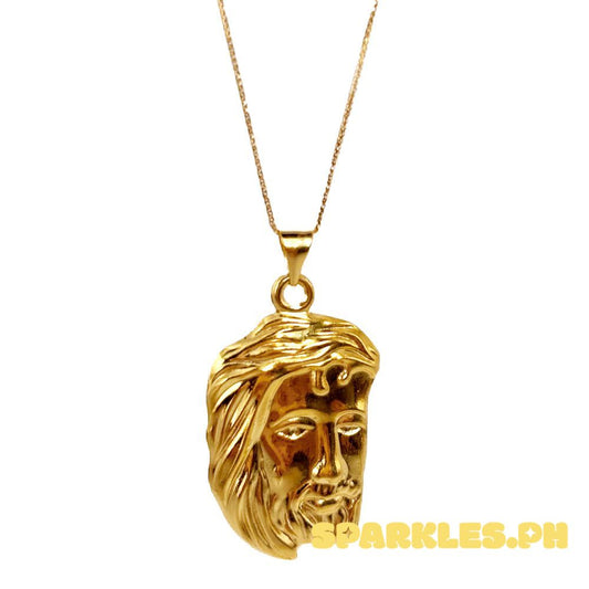 18k Saudi Gold Set Jesus Face V2 + Foxtail Chain 18"