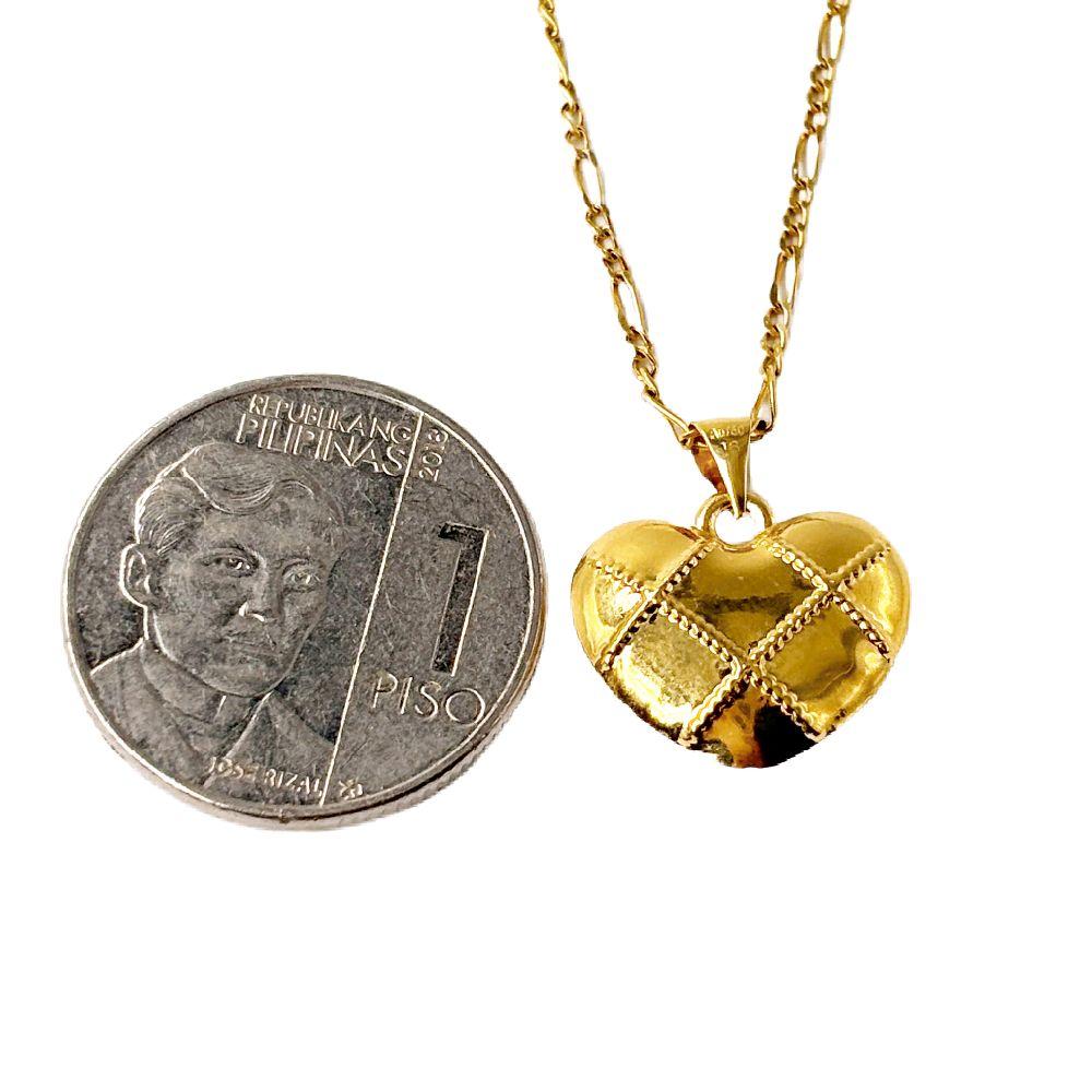 18k Saudi Gold Grid Heart + Figaru Chain 20"
