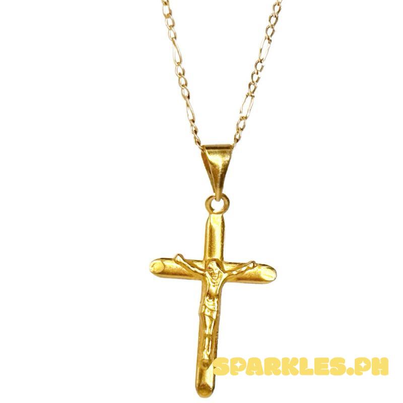 18k Saudi Gold Set Crossplain Jesus Style + Figaru Chain 16”