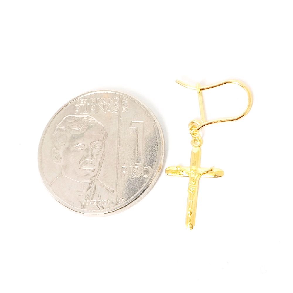 18k Saudi Gold Dangling Jesus Cross Earring - SKU-U10D26IK