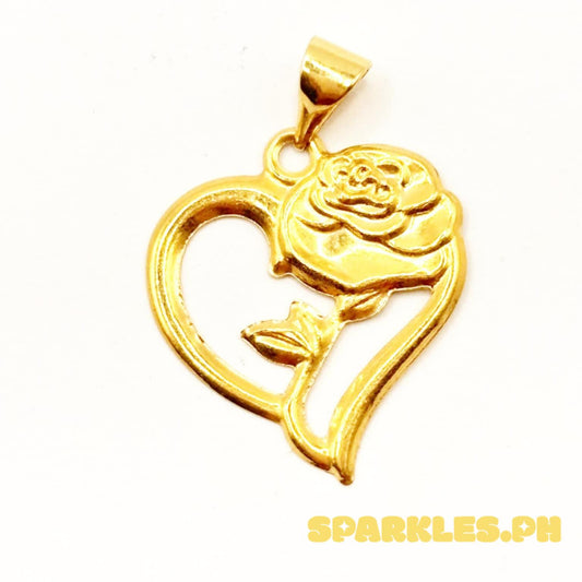 18k Saudi Gold Rose Heart Pendant - SKU-G92QRCH4