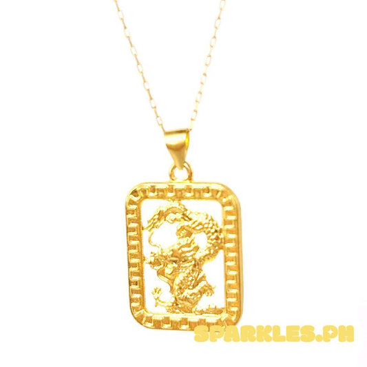 18k Saudi Gold Set Square Dragon + Karkar Chain 20"