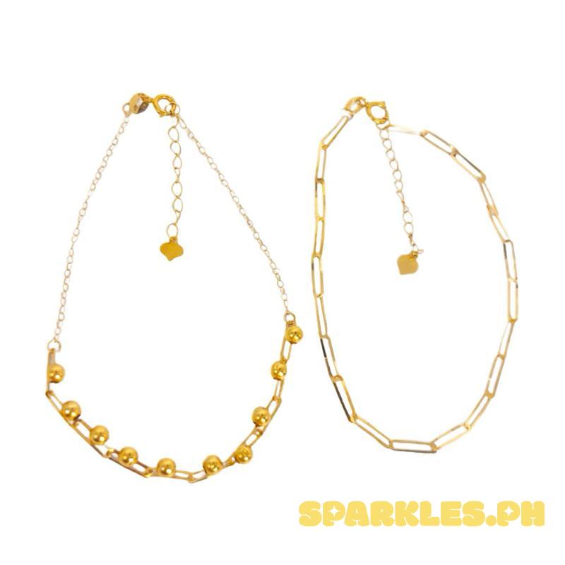 18k Saudi Gold Combo Sea Grapes Bracelet + 2x5mm Paperclip Bracelet