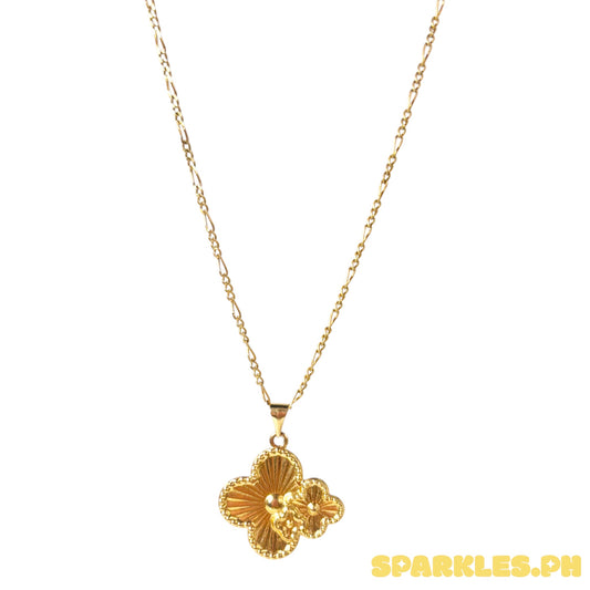 18k Saudi Gold Figaru Chain Makapal 18" + 18k Saudi Gold Twin Clover Pendant