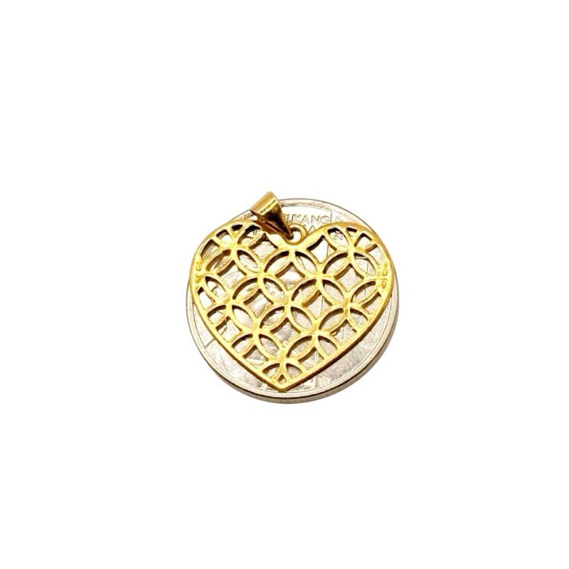 18k Saudi Gold Set Flat Money Catcher Heart + Bismark Chain 18”