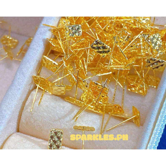 18K Saudi Gold Waffle Earring with Silicon Pakaw - SKU-TBTDY9CN