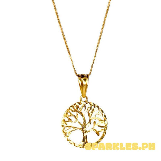 18k Saudi Gold Set Diacut Circle Tree + Foxtail Chain 20”