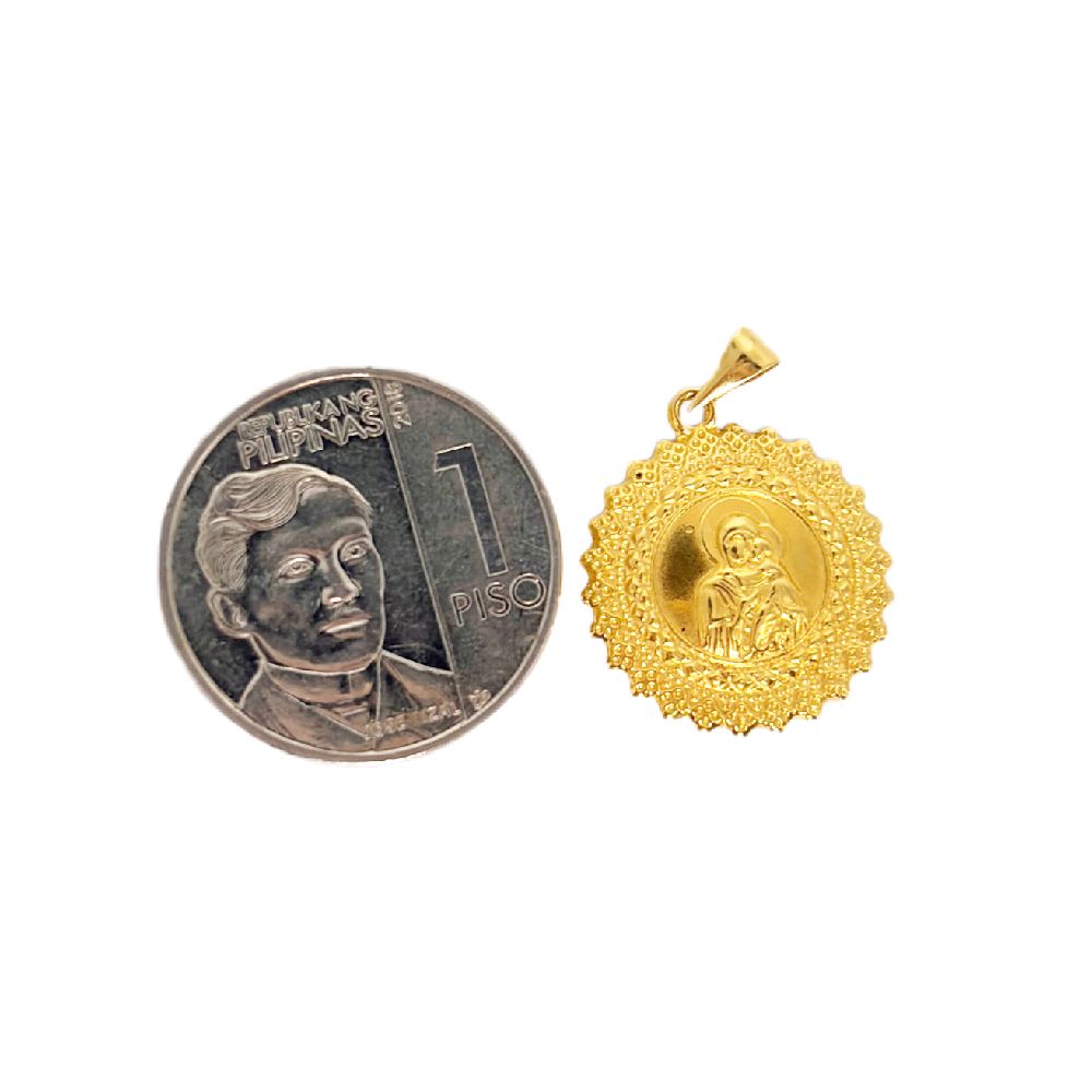 18k Saudi Gold Mary & Child Medallion + Cadena Chain 24"