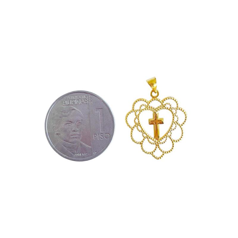 18k Saudi Gold Blossom Cross Pendant - SKU-8A7FZ53W