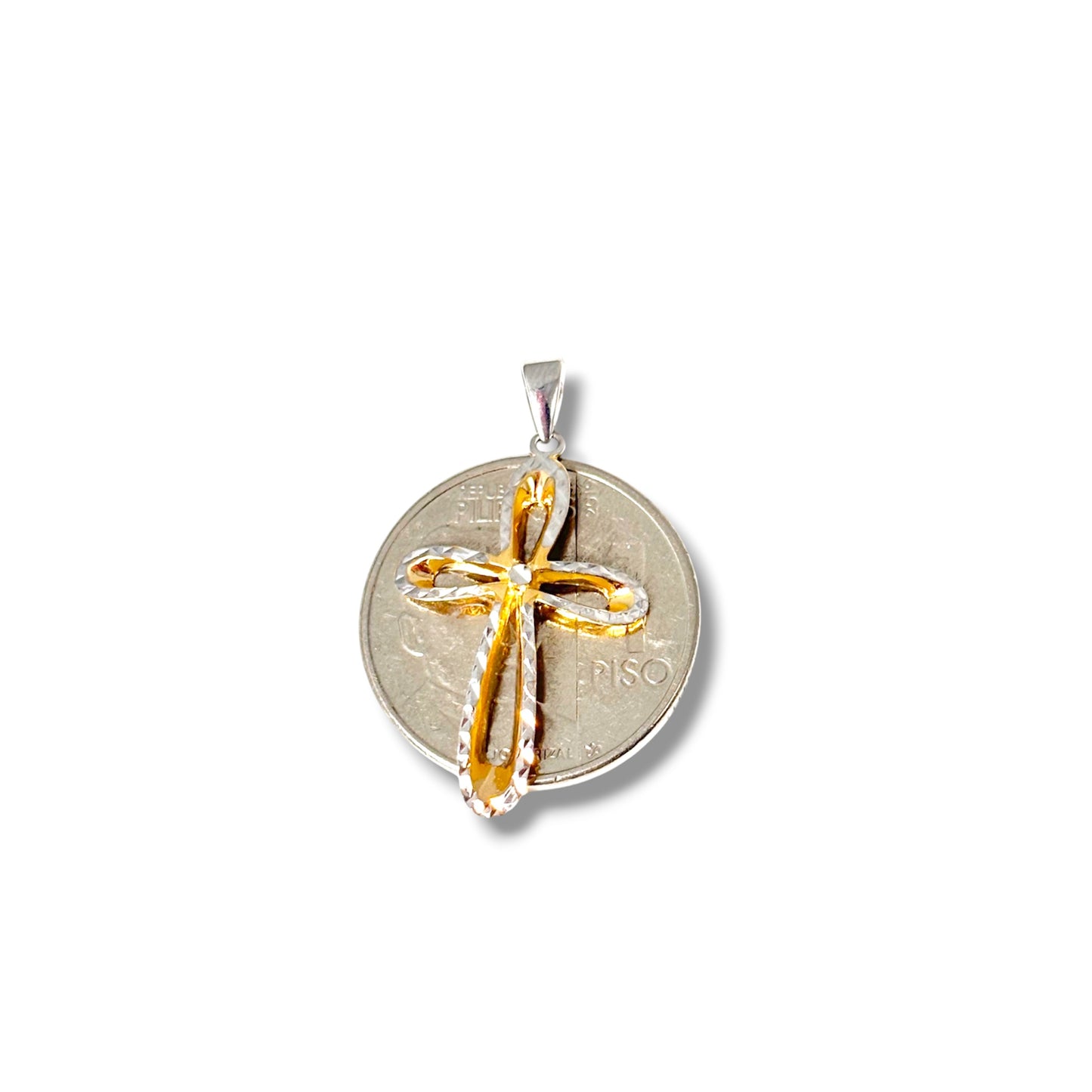 18k Saudi Gold 2Tone Cross Pendant