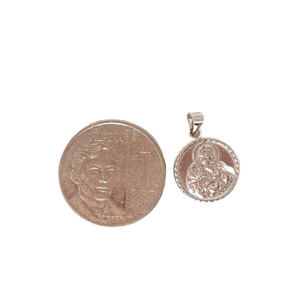 18k Saudi Gold Set White Gold Mary & Child + White Gold Foxtail Chain 18"