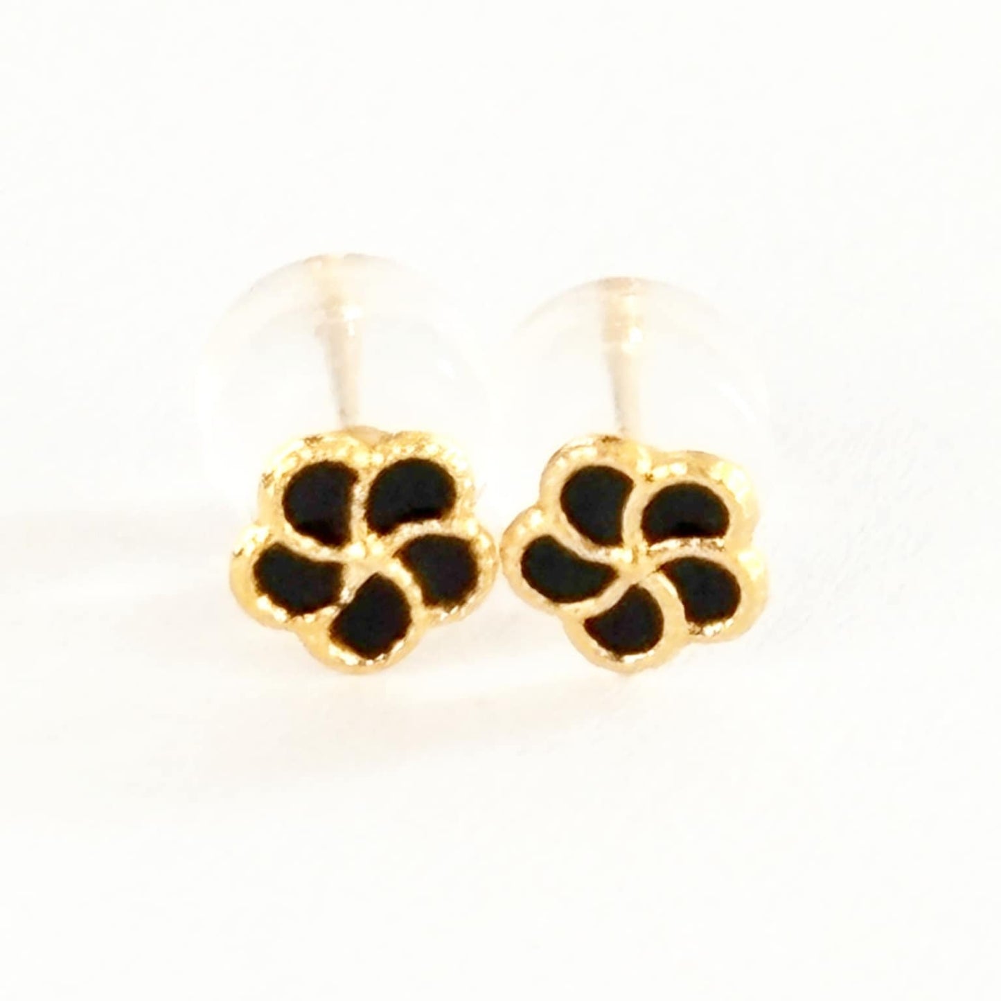 18k Saudi Gold Blossom Earring with Silicon Pakaw - SKU-VQTID1UD