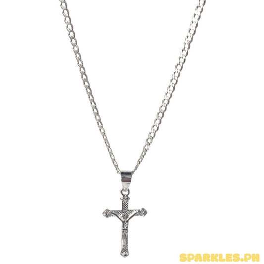 92.5 Sterling Silver - 2mm Cadena Chain 20" + 92.5 Sterling Silver - Jesus on Cross Pendant