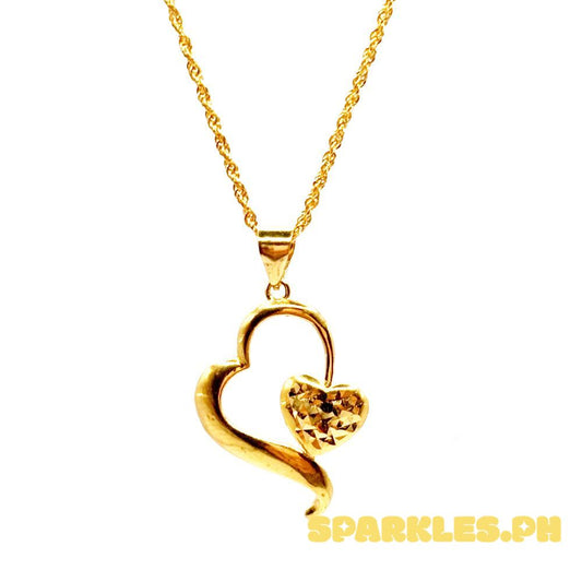 18k Saudi Gold Set Diacut Curved Heart + Rope Chain