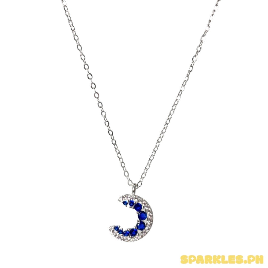 92.5 Sterling Silver - Blue Crescent Necklace