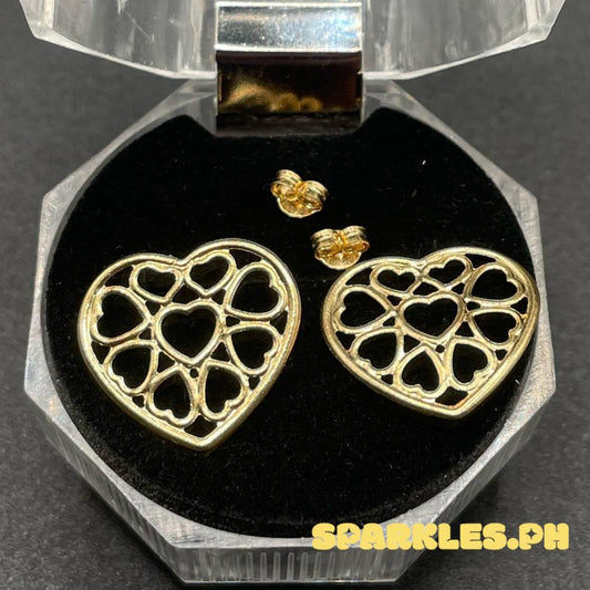 18k Saudi Gold Patterned Heart Earring - SKU-C00K6HFQ