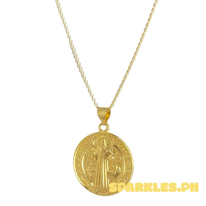 18k Saudi Gold Set St. Benedict Medallion + Bismark Chain 18”