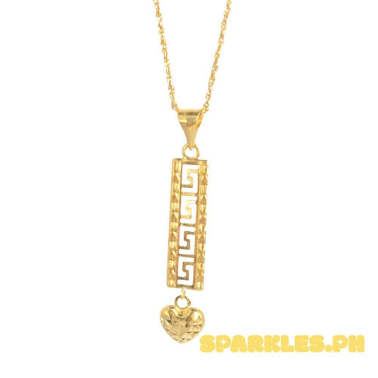 18k Saudi Gold Set F Bar Heart + Rope Chain 20"