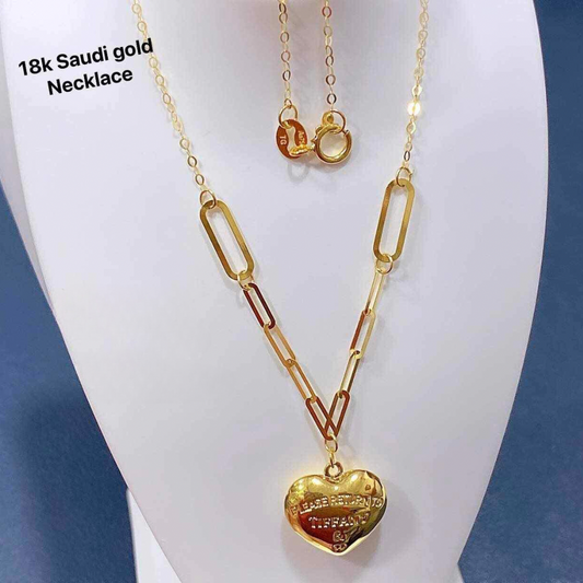 Paperclip Heart Tco Necklace Solid 18k Saudi Gold