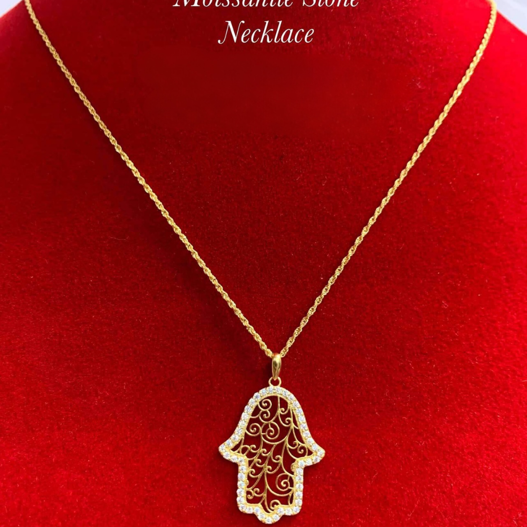 Bell Moissanite Stone Necklace Set Chain & Pendant 18k Saudi Gold