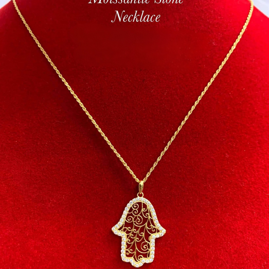 Bell Moissanite Stone Necklace Set Chain & Pendant 18k Saudi Gold