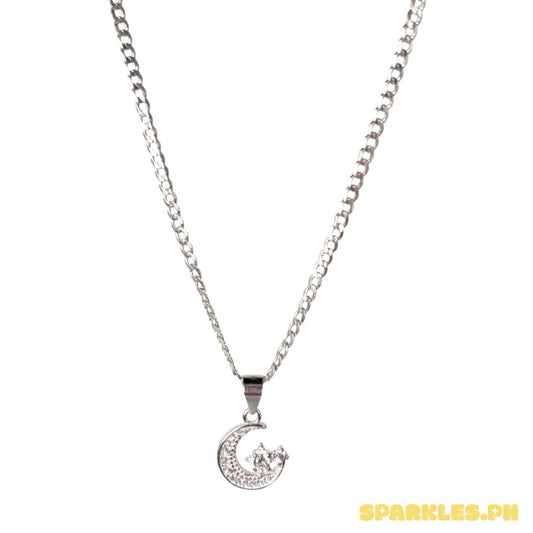 92.5 Sterling Silver - 2mm Cadena Chain 16" + 92.5 Sterling Silver - Crescent Pendant