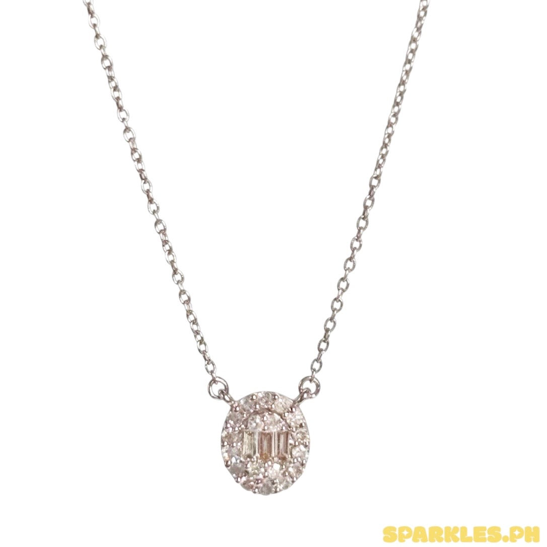18k Natural Diamond - WG Centered Oval Necklace