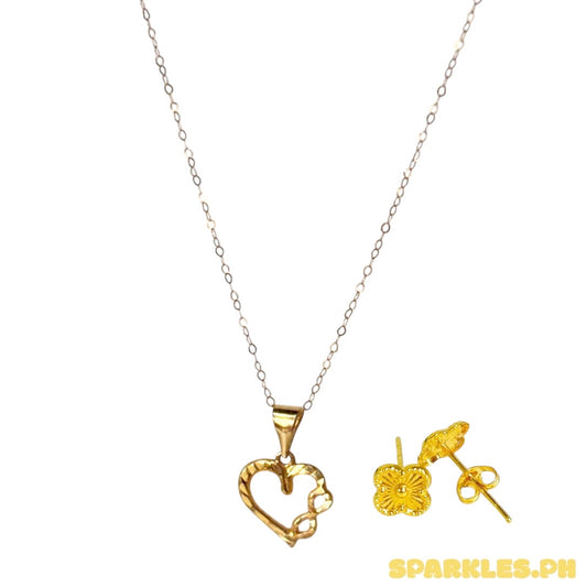 18k Saudi Gold Tauco Chain Level 1 + 18k Saudi Gold Infinity Heart Pendant + MT - 18k Saudi Gold Clover Stud Gold Pakaw