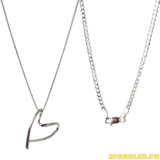 92.5 Sterling Silver - Box Chain 18” + 92.5 Sterling Silver - Line Heart Pendant + 92.5 Sterling Silver - 2mm Cadena Chain 16"