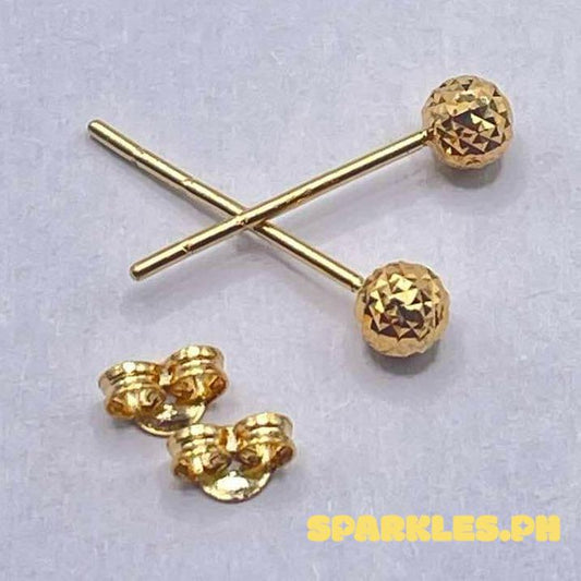 18k Saudi Gold Minimalist Diacut Ball Earring Solid Pawnable - SKU-3D8YUU0W