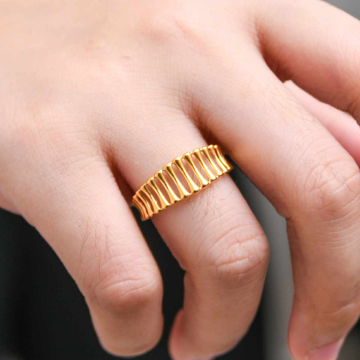 18k Saudi Gold V2 Bamboo Ring Makapal - SKU-PF5TSQCS