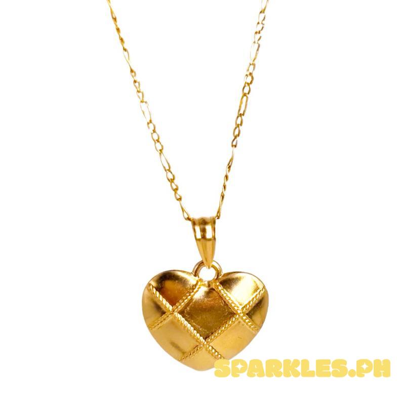 18k Saudi Gold Set Grid Heart Open Back + Figaru Chain 18”