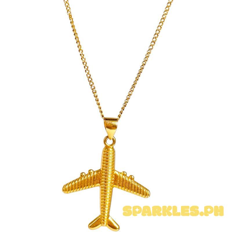 18k Saudi Gold Set Diacut Airplane + Cadena Chain 20”