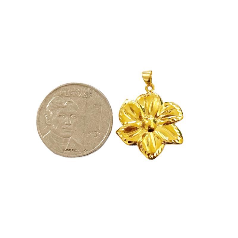 18k Saudi Gold Set Blossom Pendant + Diacut Circle Chain 18”
