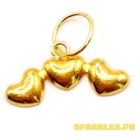 18k Saudi Gold Heart Trio Pendant -SKU-4J0XNRTA