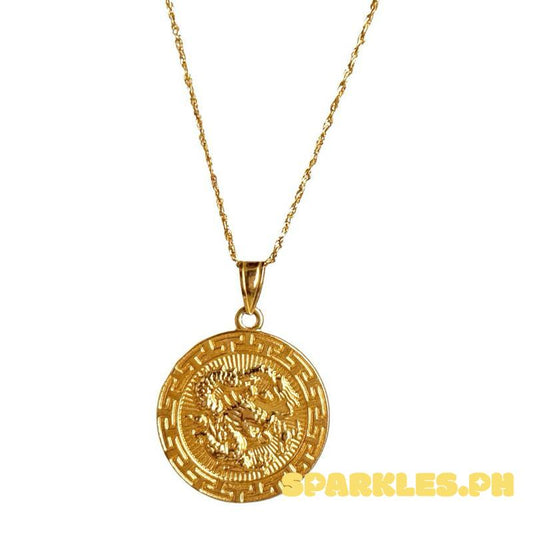 18k Saudi Gold Set Dragon Medallion + Rope Chain 18”
