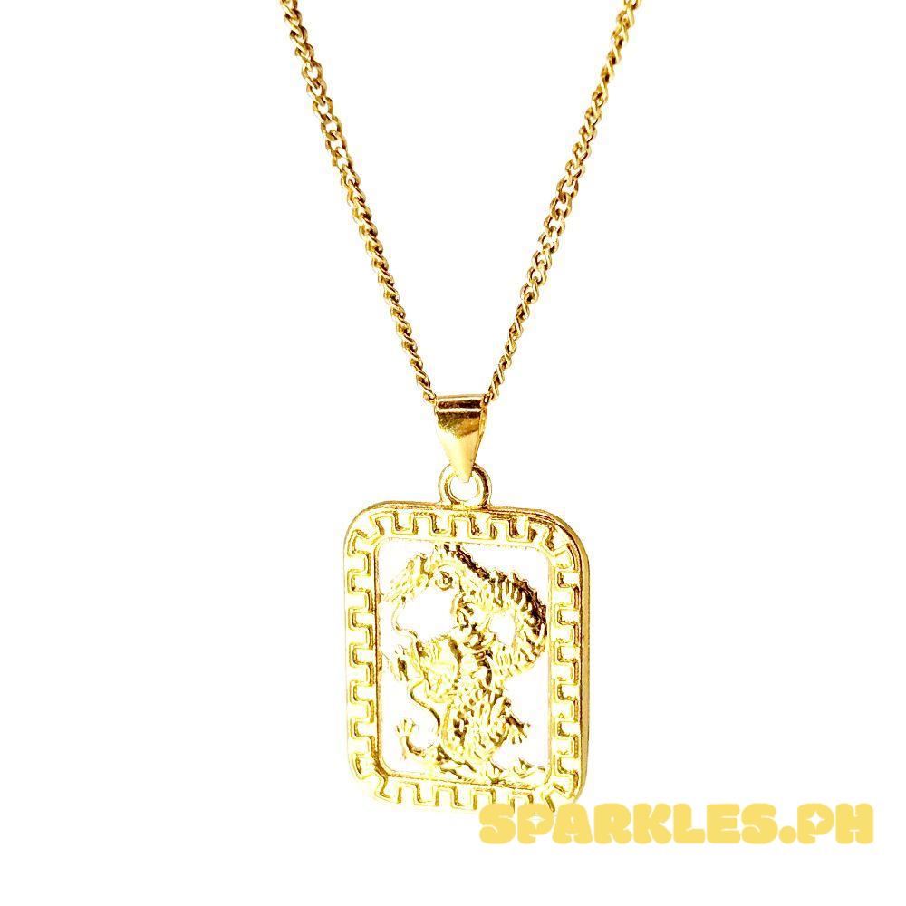 18k Saudi Gold Set Square Dragon + Cadena Chain 18"