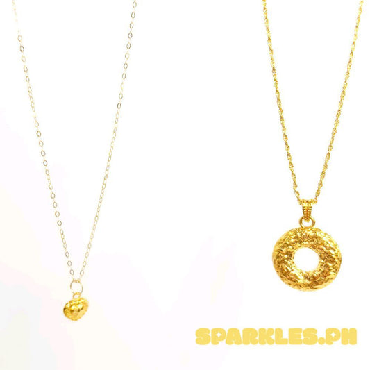 18k Saudi Gold Combo Set Carved Heart + Tauco Chain lv1 &  Donut HOLLOW + Rope Chain 16"