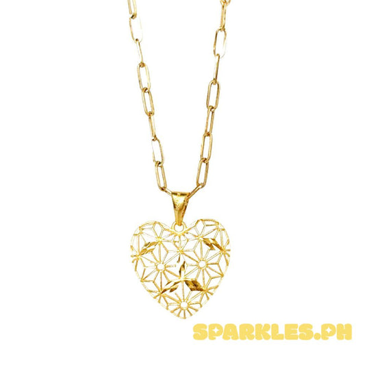 18k Saudi Gold Set Nest Heart + Micro Paperclip Makapal 22"