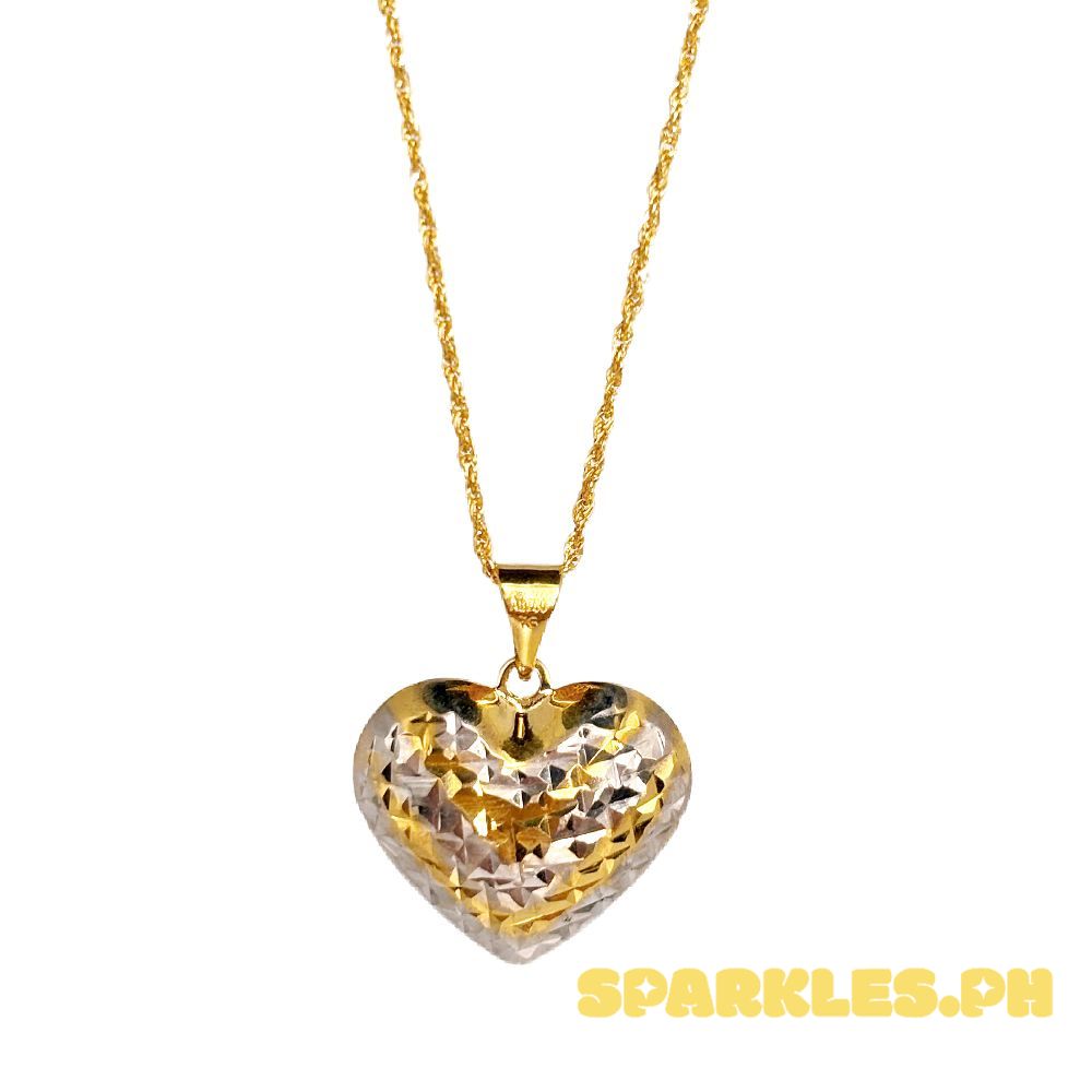 18k Saudi Gold Jumbo 2Tone Heart + Rope Chain 22"