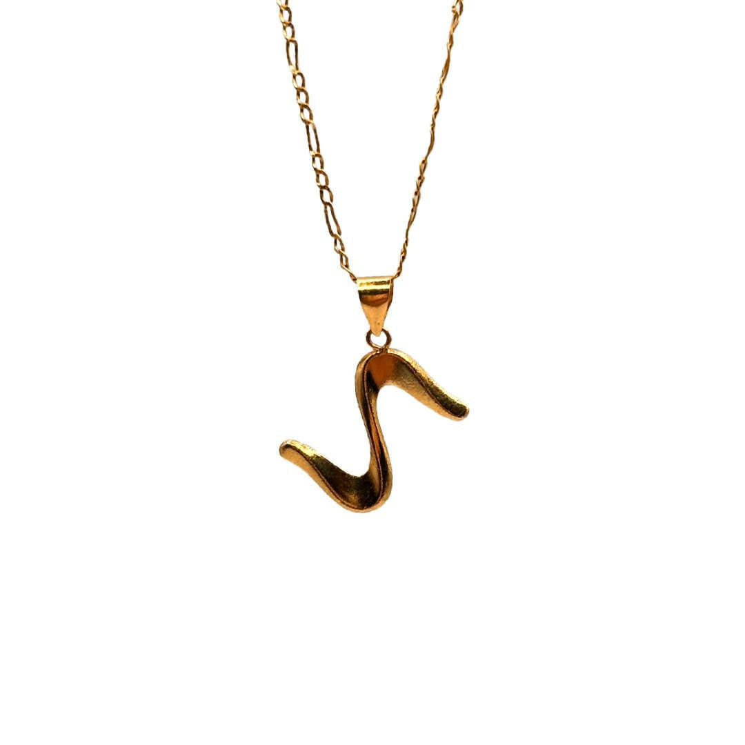 18k Saudi Gold Set Wave Pendant + Figaru Chain
